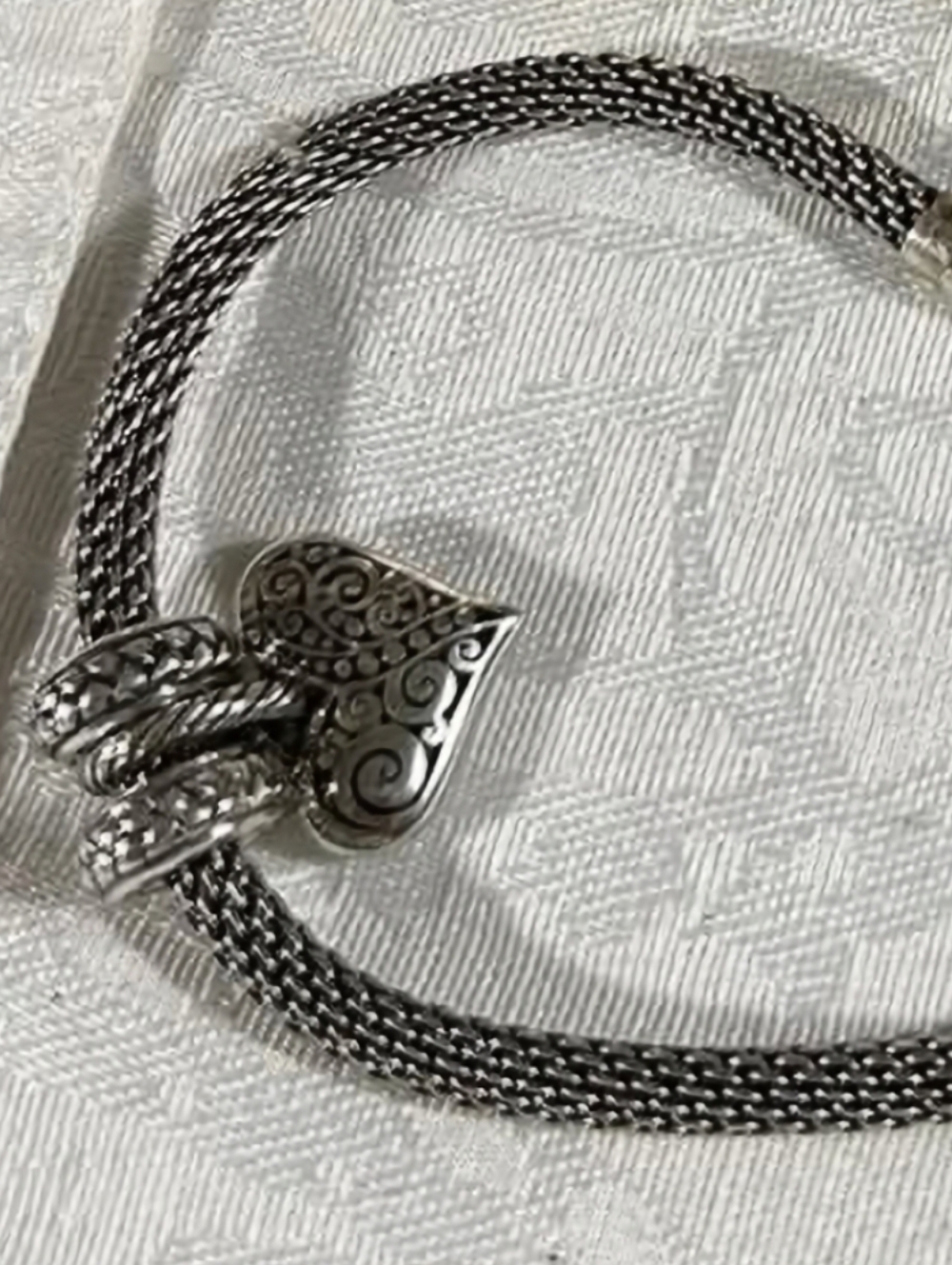 Brighton Mesh Bracelet Heart Charm Barrel Beads Silver Gold Tone HTF Vintage